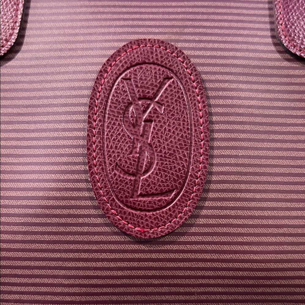Yves Saint Laurent YSL Burgundy Red Textured Satchel Boston Bag - Picture 3 of 14